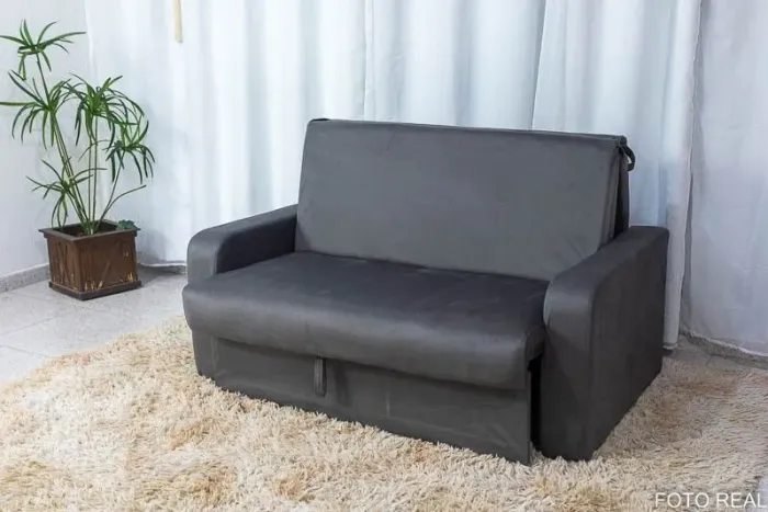 Sofá Cama Casal com Baú Suede Cinza