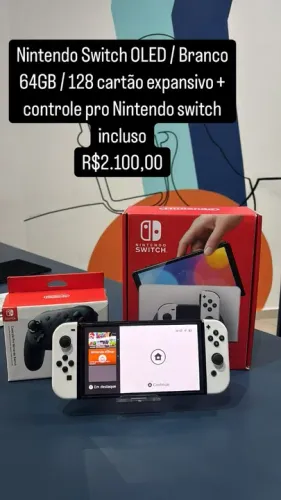 Nintendo Switch OLED / Branco / 64 GB / 128 Cartão  / Controle Pro Nintendo Incluso