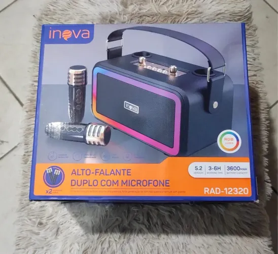 Caixa de som Outdoor Booms Bass Karaoke com 2 Microfones Stereo LUZ LED RBG