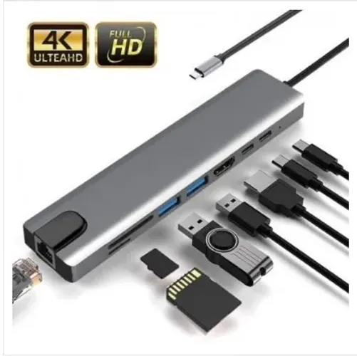 Hub Usb-c 8 Em 1 (hdmi, Usb 3.0, Usb-c Rj-45, Sd, Micro Sd)