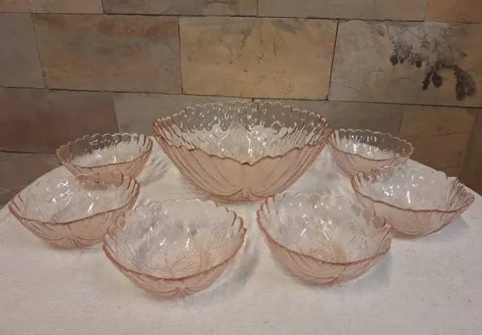 Conjunto de 7 Peças Bowl Folha de Vidro Rosé