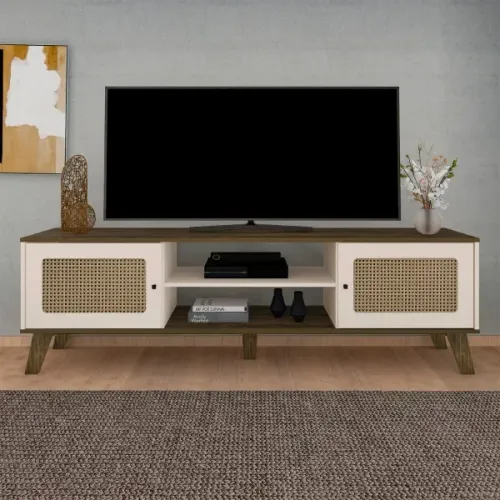 Rack para TV até 75" 180cm Textura Palha com 2 portas em MDF
