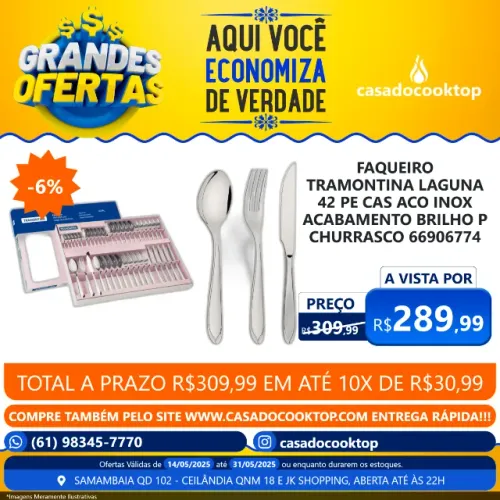 Faqueiro Tramontina Laguna 42 Pecas Aco Inox Acabamento Brilho P/ Churrasco 66906774