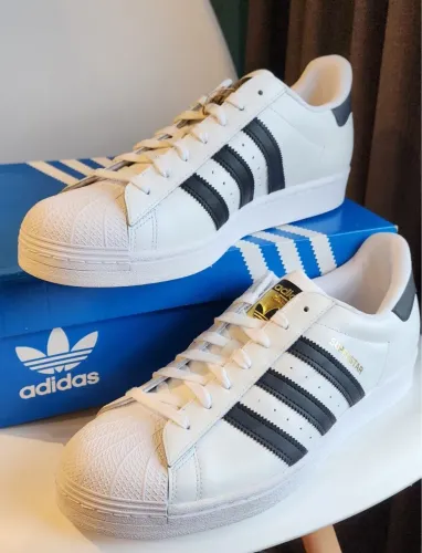 Adidas Superstar 44 Branco Listras Pretas Novo