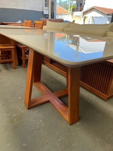 Mesa 1,60 Madeira com Vidro NOVO FRETE GRÁTIS