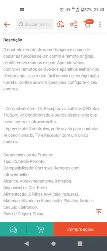 Controle Remoto Universal compatível com Diversos Aparelhos