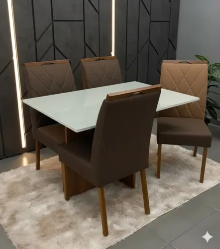 Mesa de jantar retangular com 4 cadeiras na cor MARROM