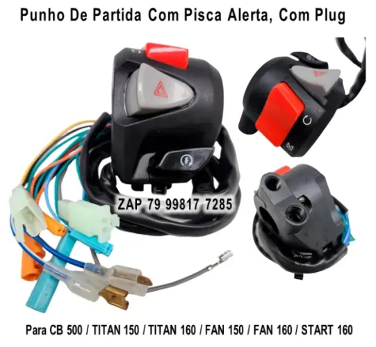 Punho De Partida Com Pisca Alerta Cb500 Fan 150 Titan 160 Start 160 Com Plug