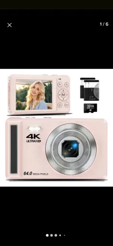 Câmera Digital Compacta 4K 64mp para Vlog Acrensly zoom 16x Rosa Vídeo 32 gb