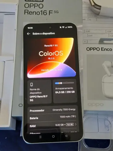 OPPO RENO 16F, 8GB + 16GB VIRTUAL, 256GB, MENOS DE 15 DIAS DE USO, COM NFE MEU CPF + FONE.