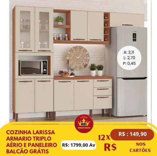 PROMOÇÃO URGENTE - Armário Cozinha GIGANTE Larissa Bege por apenas 12x de R$149,90