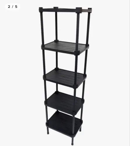 06 Estantes De Plástico Modular Multiuso 5 Prateleiras 1 Torre Preta Montável 65 Kg