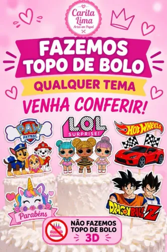 Top de bolo e topo pra doces e cupcake