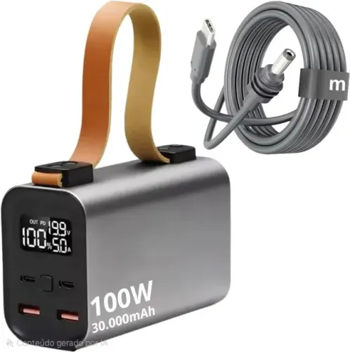 Power Bank 100W 30000mAh + Cabo USB-C/DC 3m Para Starlink Mini Antena Bateria Portátil 