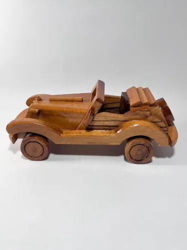 Carrinho Conversível Antigo de Madeira Artesanal - Miniatura Colecionável
