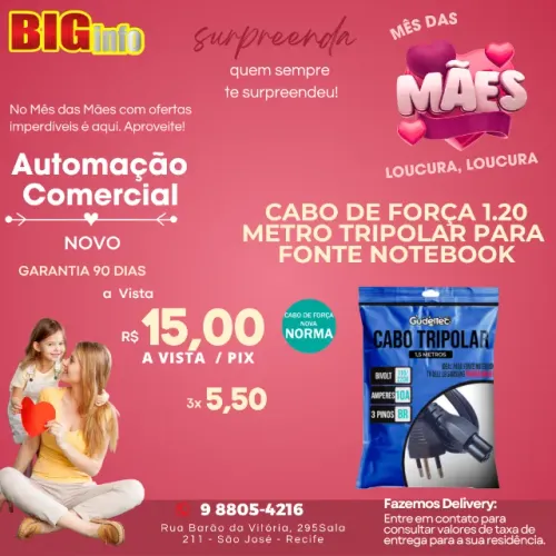 Cabo De Força / Energia Tripolar Para Fonte Notebook