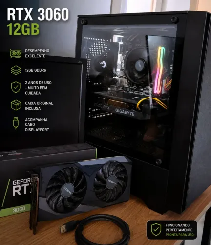 RTX 3060 12GB Gigabyte - Conservada + Caixa Original + DisplayPort