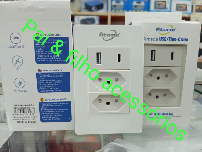 Tomada de parede dupla USB USB C