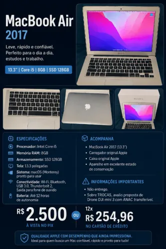 Macbook Air 2017, 13.3", Core 15, 8GB, SSD-128GB