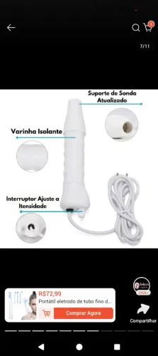 Aparelho de alta frequência portátil com eletrodo Tubo Cebolinha.