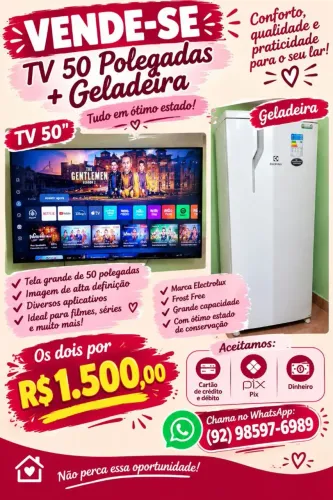 Tv 50 polegadas + geladeira 
