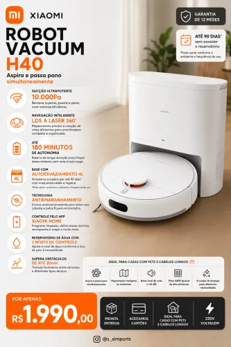 Robô Aspirador Xiomi H40 Branco - 220V
