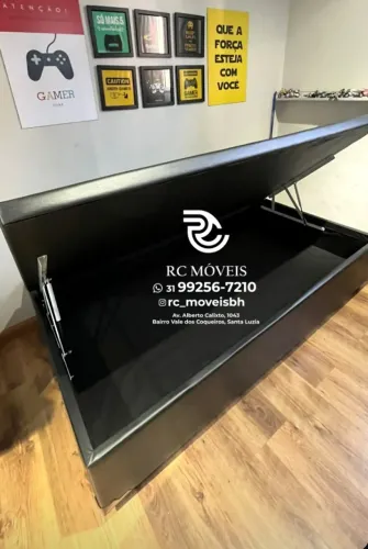 Cama box estruturada Baú Solteiro 88x1.88 Blindado com Pistão a Gás