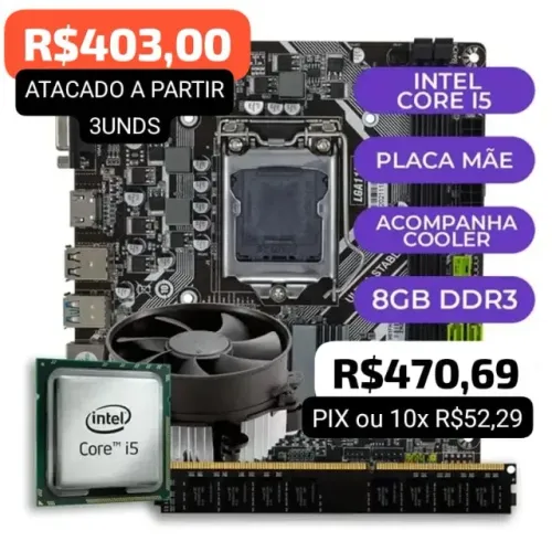 KIT UPGRADE INTEL i5 2400 COOLER PLCA MÃE MEMORIA 8G TRAB ATACADO VAREJO