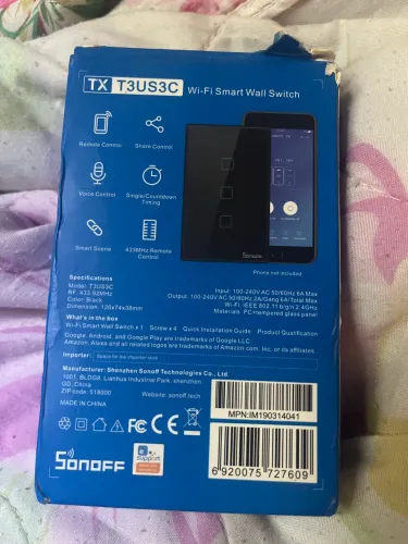 Interruptor inteligente 3 canais preto Wifi Rf T3us3c Sonoff