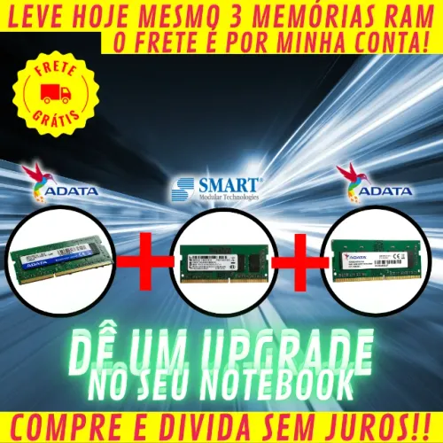 Kit Memórias RAM Notebook DDR4 + DDR3 14GB Total (8GB + 4GB + 2GB) Testadas