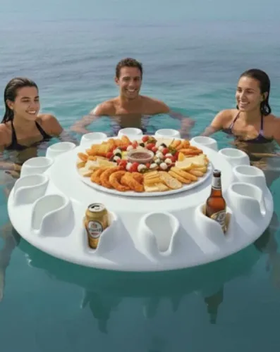Mesa flutuante para lanchas, praia, piscina - feita em fibra de vidro