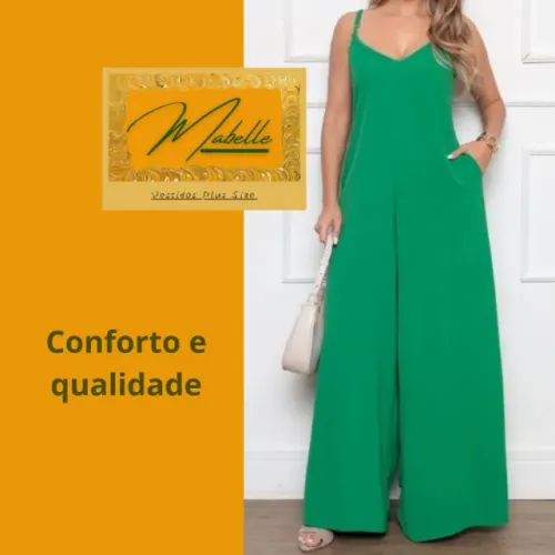 Macacão Pantalona Feminino Longo Plus Size com Bolso Alça Regulável 