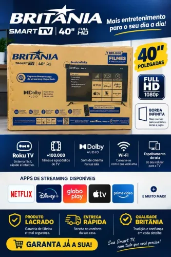 SMART TV 40" ROKU TV BRITÂNIA (NOVA)
