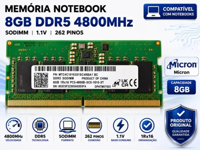 MEMORIA RAM DDR5 8GB MICRON PARA NOTEBOOK