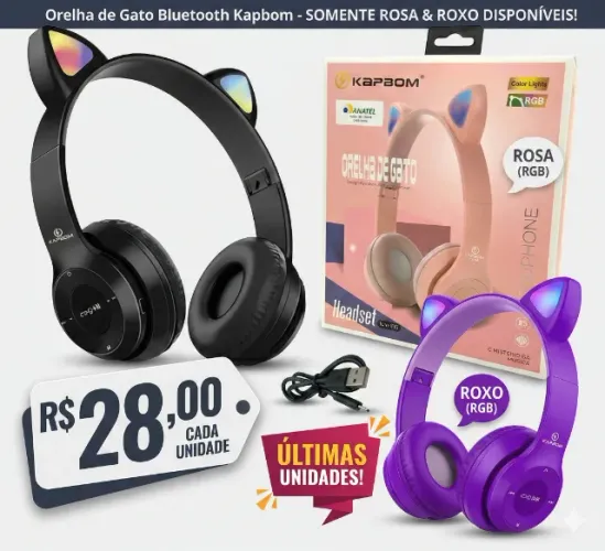Fone de Ouvido Gatinho Bluetooth Kapbom (LED RGB) - Super Promoção!