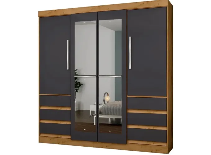 Guarda-roupa Casal com Espelho 4 Portas 6 Gavetas Araplac Atraente Sofia