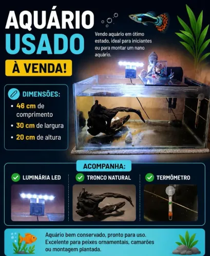 Aquário em bom estado, ideal para peixes ornamentais, bettas ou montagem de nano aquário.