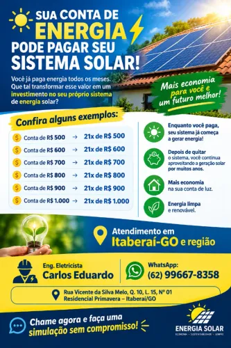 Energia Solar no com parcelas no mesmo valor de sua conta de energia