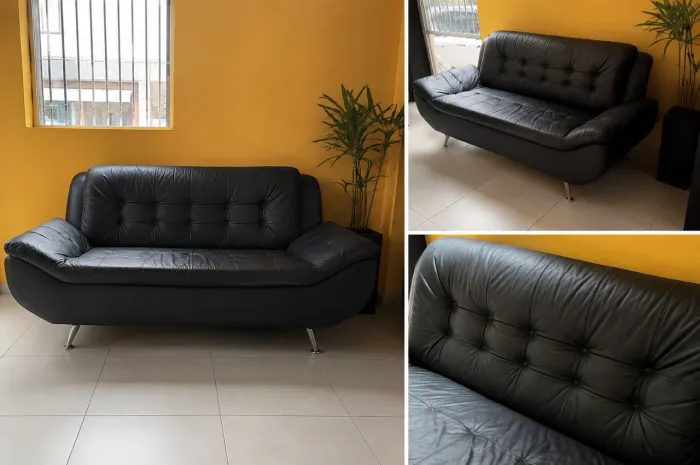 Sofá de 3 Lugares - Couro Sintético e Design Moderno
