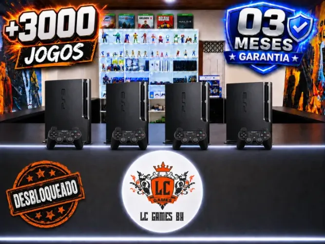 PS3 SLIM DESBLOQUEADO + 3OOO JOGOS + O3 MESES GARANTIA + BRINDES ( LOJA FISICA )