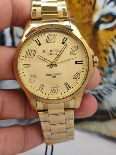 Relógio masculino novo original prova d'água luxo dourado banhado a ouro