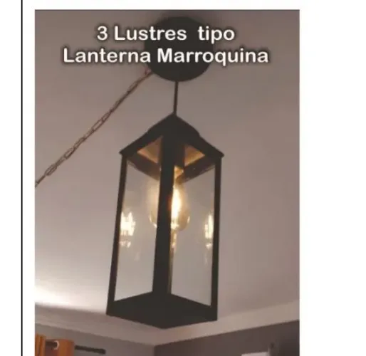3 Lustres de ferro com vidro, tipo lanterna marroquina  350 cada