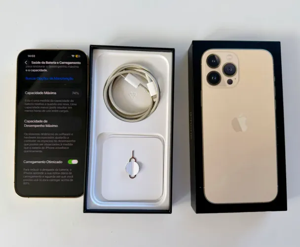 iPhone 13 Pro Max 128 Dourado c/ Caixa e Acessórios 