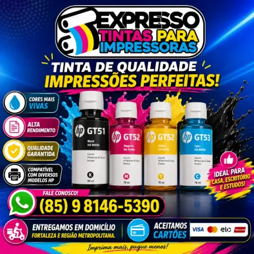 Tinta Impressora HP GT51 GT52 GT53 HP581 HP582 HP583 HP584 HP585 HP586 Dentre Outras.