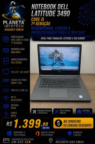 Notebook DELL core i5 7200U com 8gb de ram DDR4 + SSD 256gb  ( 3 meses de garantia )