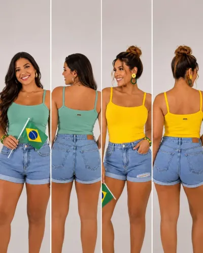 Camisetas regatas feminina de alça da marca Ouriço verde e amarelo 