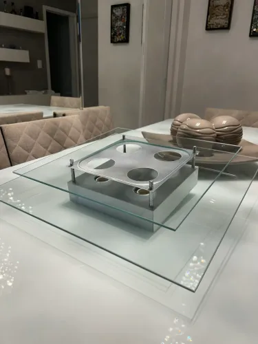 Lustre Plafon Vidro Temperado e Alumínio Escovado 4 Lâmpadas LED Rosca Bulbo ou Spot