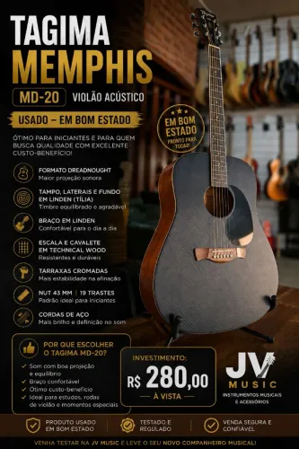 Violão folk aço Memphis acústico