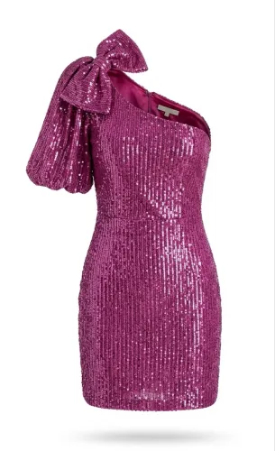 Vestido de festa rosa paetê