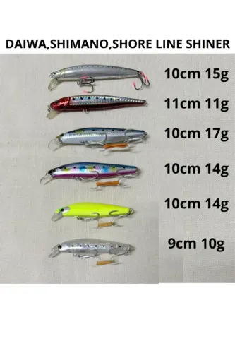 ISCA ARTIFICIAL(DAIWA,SHIMANO,SHORE LINE SHINER)KIT COM 6 UNIDADES
